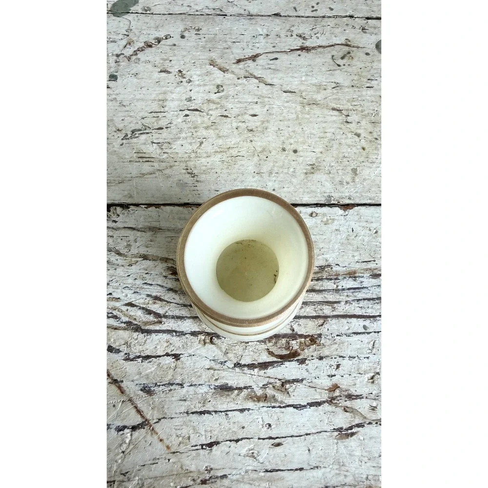 Vintage Miniature Cream Glass Bud Vase Gold Banded Trim Small
